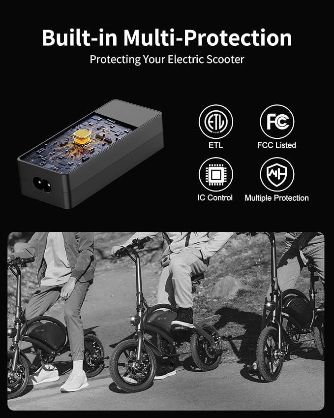 VHBW 42V 2A Electric Bike Charger for DYU D3F, King750, A1F, FF500, C2, C3, C5, C6, C6 Pro – Fast Battery Charger with LED Indicator & Safety Protection