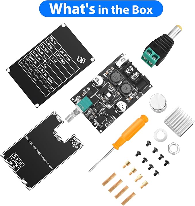 Daakro 2PCS ZK-1001B Bluetooth Amplifier Board,100W Mono Channel Amp Board with TWS Pairing Function,DC 7-24V, Bluetooth/USB/AUX Input, Audio Amp Board for Home DIY Wireless Speakers, Password Free
