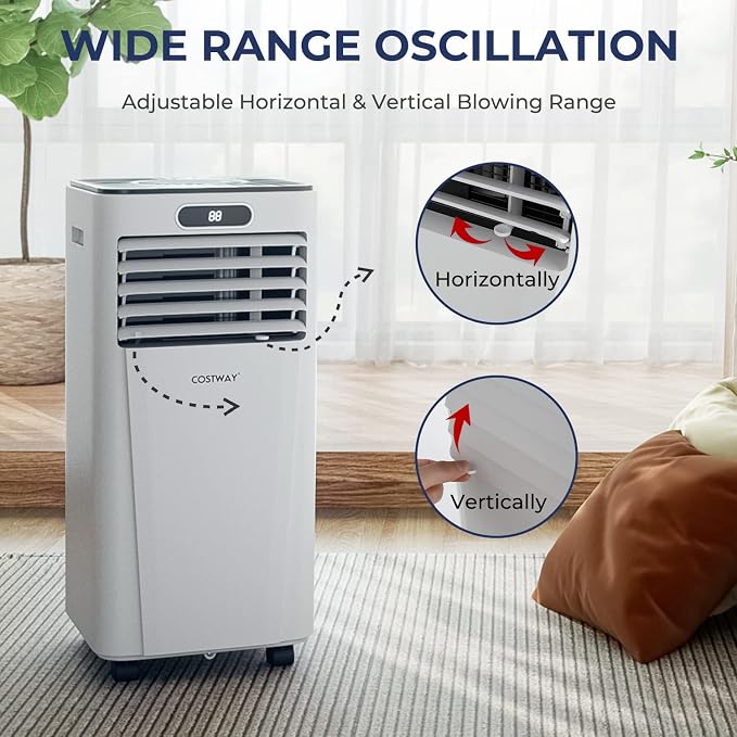COSTWAY Portable Air Conditioner, 10000BTU Air Cooler with Drying, Fan, Sleep Mode, 24H Timer Function, Remote Control, Cools Room up to 350 Sq. ft, for Home & Office Use, Window Kit Included, White