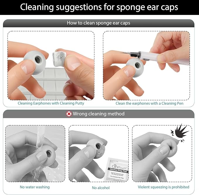 4 Pairs Small Memory Foam Ear Tips for AirPods Pro 1st & 2nd Gen, No Silicone Eartips Pain, Better Noise Cancellation, Replacement Buds with 3 in 1 Cleaner Kit, Fit in Charging Case,Gray