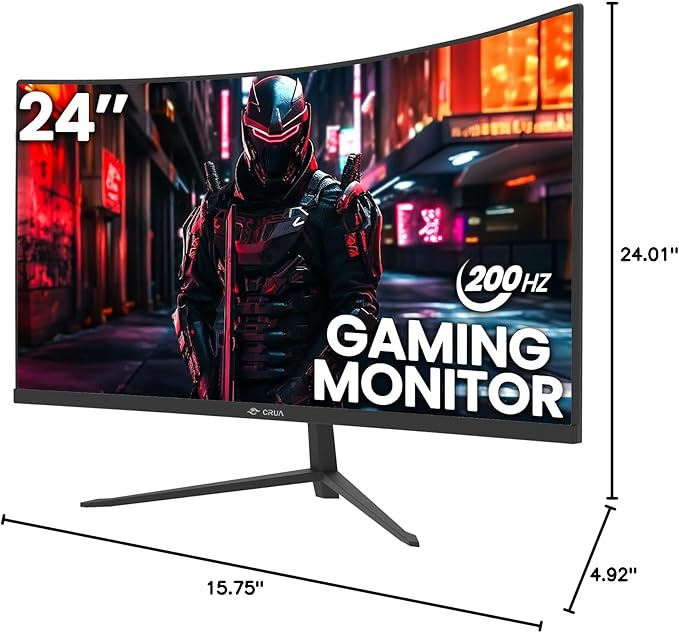 CRUA 24 Inch 200hz/180hz Curved Gaming Monitor, FHD 1080P Frameless Computer Monitors, Support AMD freesync Low Motion Blur, Eye Care, DisplayPort, HDMI, Compatible Wall Mountable Installs-Black