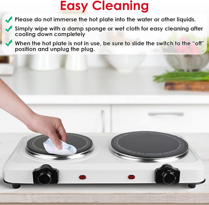 KOCASO 1800W Dual Infrared Burner Hot Plate, 7.5" & 6.3" Glass Cooktop, Stepless Temp Control 302°F-1022°F, Portable Electric Stove for Home, RV, Camping, Dorms