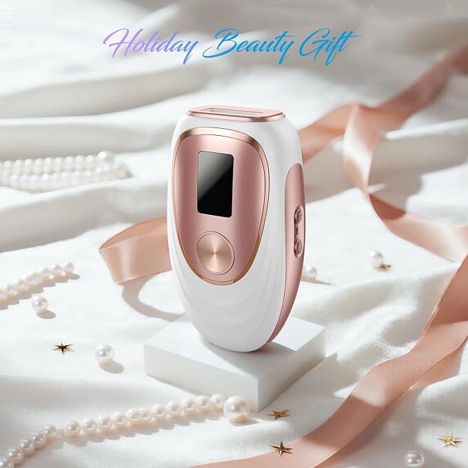 IPL Laser Hair Removal Device for Women & Men - Home 45°F Ice-Cooling Contact for Painless & Long-Lasting Results, 86% Hair Reduction in 3 Weeks for Full Body & Bikini Line, White Rose Gold