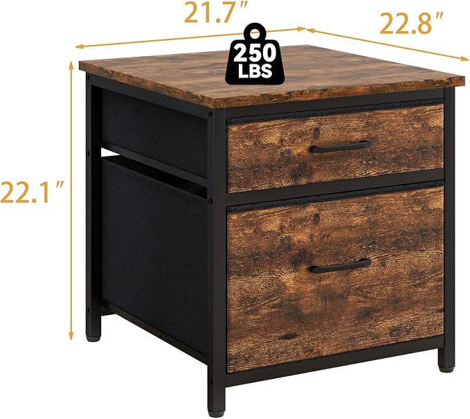YMYNY Mini Fridge Stand with Storage, Mini Fridge Cabinet with Fabric drawers, 250lbs Heavy-Duty Compact Refrigerator Table for Home, Office, Bedroom,21.7" L x 22.8" W, Rustic Brown HBR008H