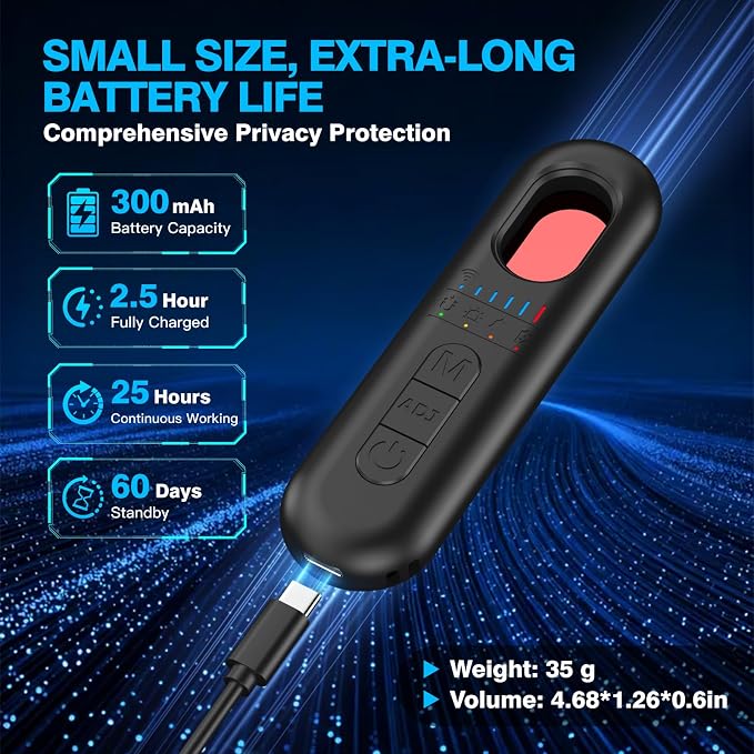 AI Hidden Camera Detector 2026 Upgraded, Anti-Spy Bug Detector, GPS Tracker & Listening Device Detector, RF Signal Scanner for Hotel, Airbnb, Office, Home, Car, Bathroom, Travel Security