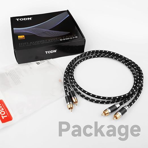 TODN Auidophile RCA Cables 10ft 4-Core-OFC Shielded for HiFi Home Audio | Noise Reduction, 24K Gold-plated Plug, Carbon Fiber Shell, RCA Male to RCA Male, Left and Right Channel, For Turntable/CD/Amp