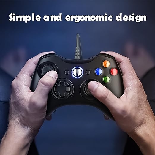 Dinosoo 2-Pack Wired Controller for Xbox 360 & PC with Upgraded Joystick, Double Shock, 2.5mm Audio Jack – 10ft Cable