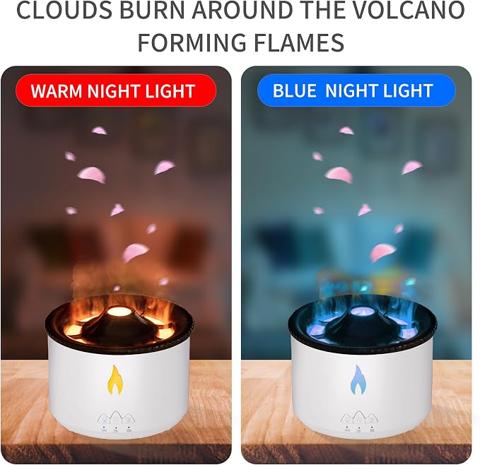 BOHOFAM Essential Oil Diffuser 360ML,Volcano Diffuser/Humidifier, Flame and Volcano 2 Mist Mosdes, Included 50ML Hotel Collection Essential Oil for Home, Bedroom,Large Room