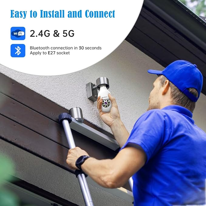 2K Light Bulb Security Camera,5G&2.4GHz WiFi 360° Motion Tracking, Color Night Vision, Alexa Compatible, Wireless WiFi Security Camera with Two-Way Audio, SD/Cloud Storage and Smart Alerts