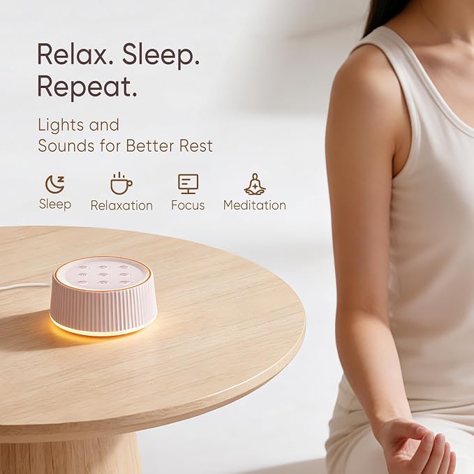Noise Machine, White Noise Sound Machine for Baby & Adults, 26 Soothing Sounds, 8 Night Light Colors, Tap Control, 6 Timer Settings, Auto-Off & Memory, 4-7-8 Breathing (Blue, Standar)