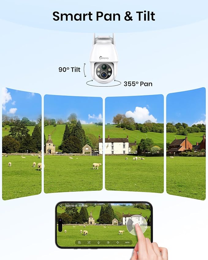Solar Security Camera Wireless Outdoor, WiFi 6 with 4dBi Antenna for Stable 2.4GHz WiFi, 2K PTZ PIR Detection with Color Night Vision, 2-Way Audio, Split Solar Design for Front Door & Porch
