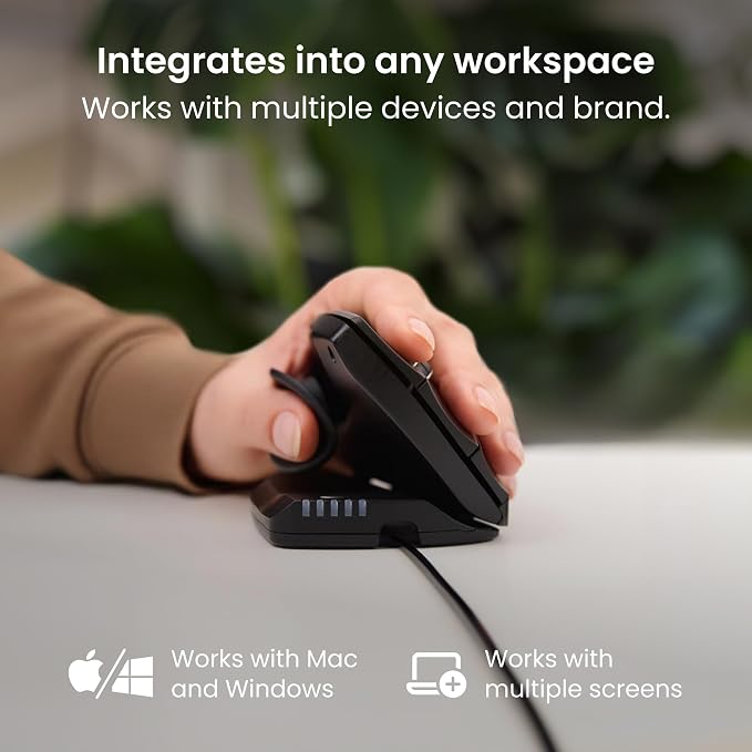 Contour Unimouse Ergonomic Vertical Mouse Adjustable 35°-70° Tilt Angle, 6 Programmable Buttons for Productivity, Customizable Thumb Rest for Wrist Pain Relief | Plug & Play Mac/PC - Wired - Left