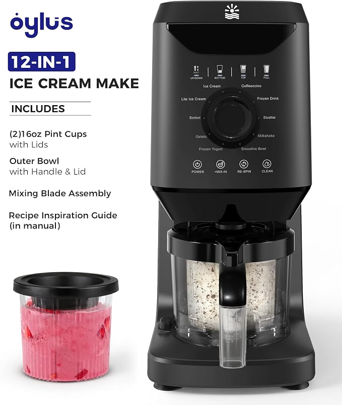 12-in-1 Ice-Cream Maker Machine - 11 Preset Programs & Self-Cleaning, Healthy Frozen Yogurt Maker for Gelato, Slushies, Sorbet, Mix-ins & More, Includes (2) Pint Containers for Home & Party