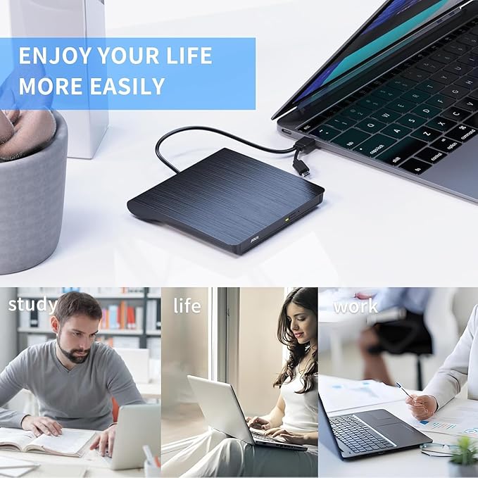 External CD DVD Drive,USB 3.0 and Type-C CD DVD Disc Reader Writer Burner Player,Slim and Portable CD DVD +/-RW Optical Drive for PC Laptop Desktop MacBook Mac Windows 7/8.1/10/11 Linux OS Apple