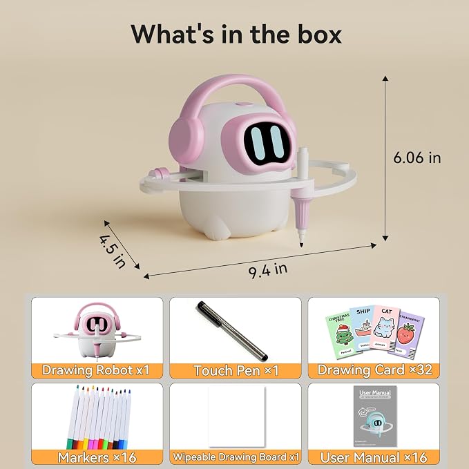 AI Drawing Robot for Kids, 10000+ Free AI-generated Images,Regularly updated image library,Educational Learning Toys for Boys & Girls Ages 3-8 ,AI Enlightenment Painting Toy for Birthday Gift (Pink)