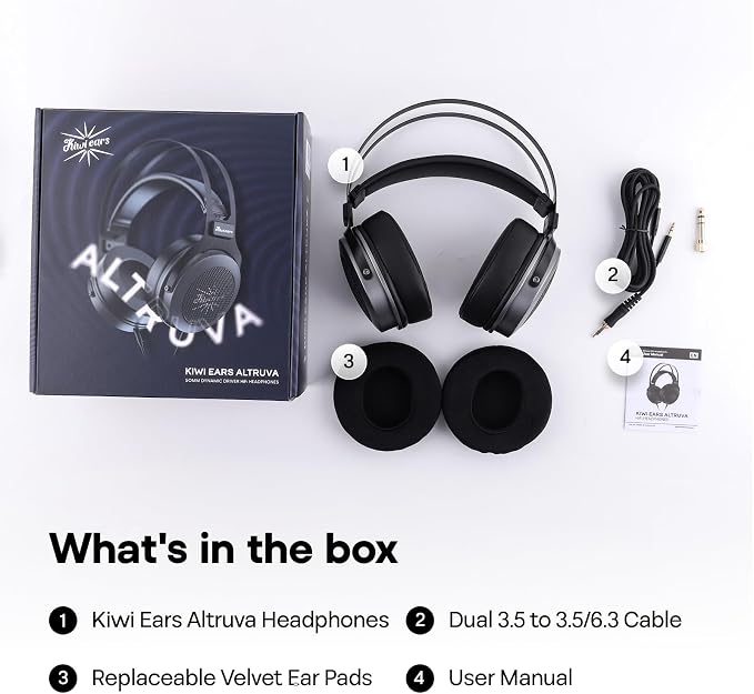 Linsoul Kiwi Ears Altruva Over Ear Headphone, Hi-Fi 50mm Dynamic Driver Monitoring Headphones, Wired Gaming Headset, Open-Back Stereo Headphones for Studio Engineer Audiophile Gaming (BlackGrey)