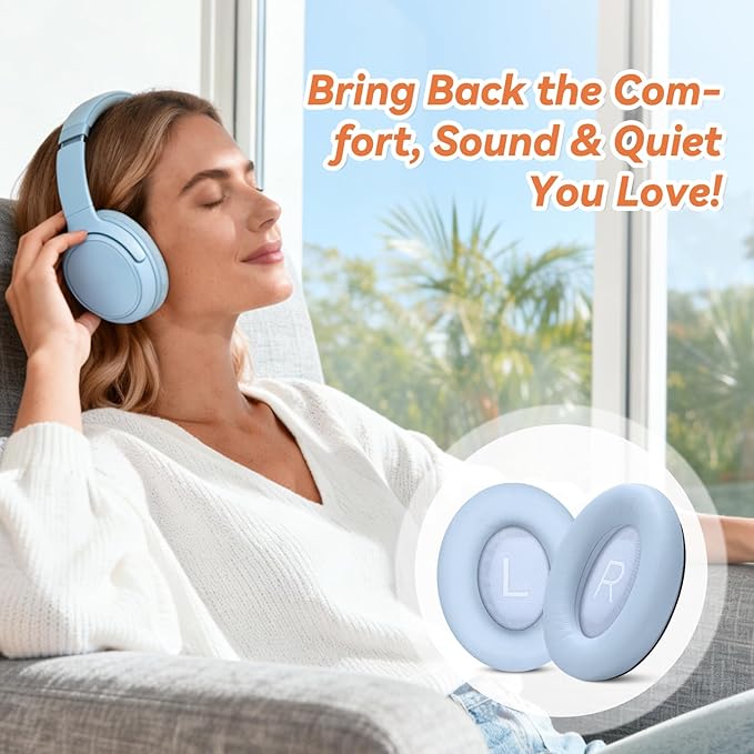 Aurivor Replacement Ear Pads for Bose QuietComfort 45 35 ii (QC45 QC35) Headphones, Earpads Cushions for QC SE SC & New Quiet Comfort (Deep Bass), with Softer Foam & Protein Leather (Moonstone Blue)
