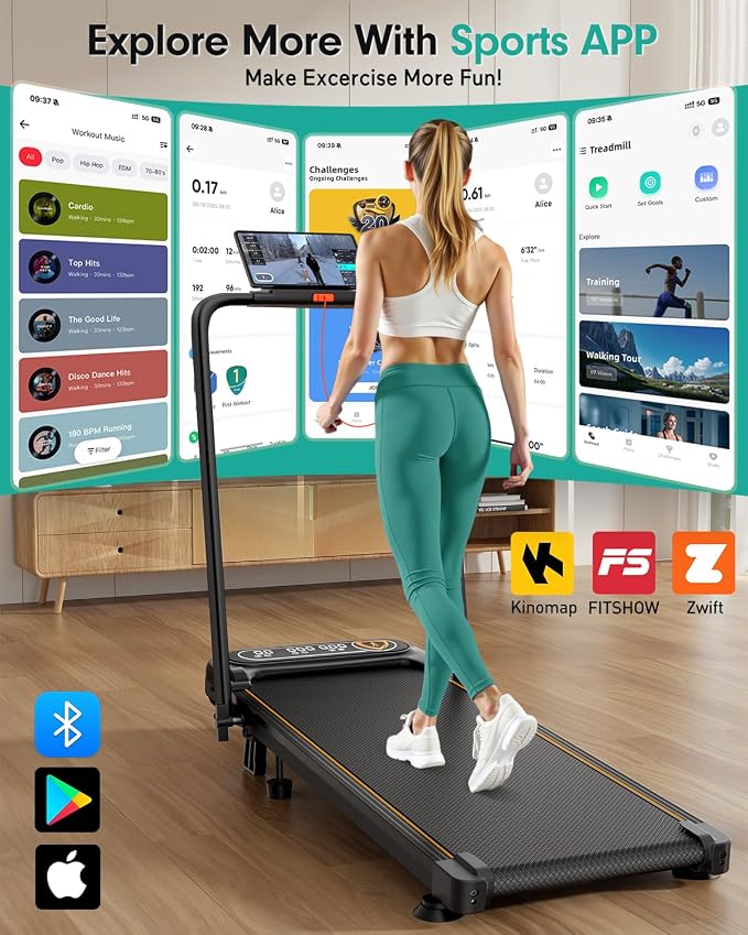 Folding Walking Pad with 15% Incline/RGB Light/Dual Screen Display, 3.5HP Treadmills for Home, Portable Walking Pad Treadmill with Handle Bar and 4 Adjustable Incline, 350lbs Capacity, Smart App