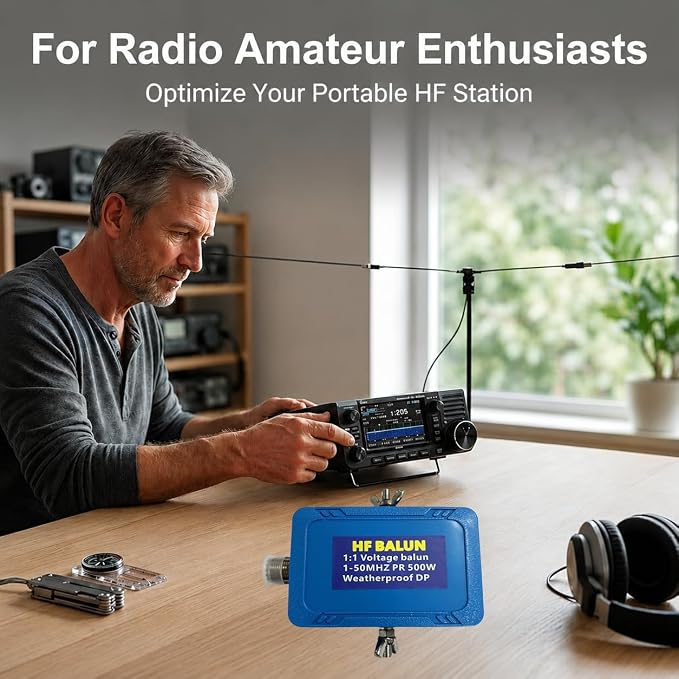 1:1 Mini Voltage Balun Antenna, 500W HF Band (1-50MHz) Ham Radio Balun for Dipole Antenna - Weatherproof Design with SO-239 UHF Female Connector