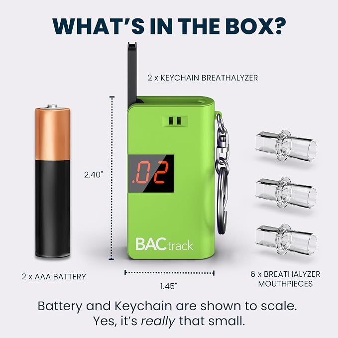 BACtrack Keychain Breathalyzer - Green (2 Pack) | Ultra-Portable Pocket Keyring Alcohol Tester for Personal Use