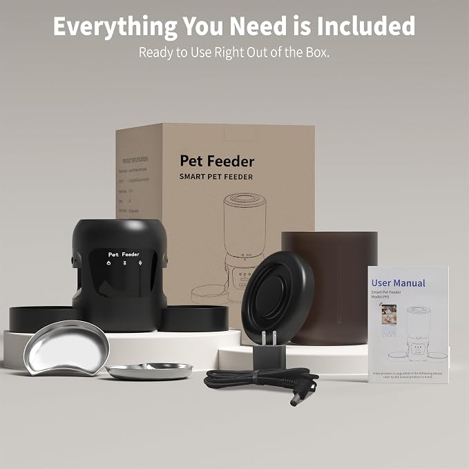 Automatic Cat Feeder with Camera, 5.2L Smart Cat Food Dispenser for Multi-Pet Homes, 170° Wide Angle Night Vision Auto Cat Feeder for Cats and Dogs, 5G WiFi App Remote Control for Busy Families, Black