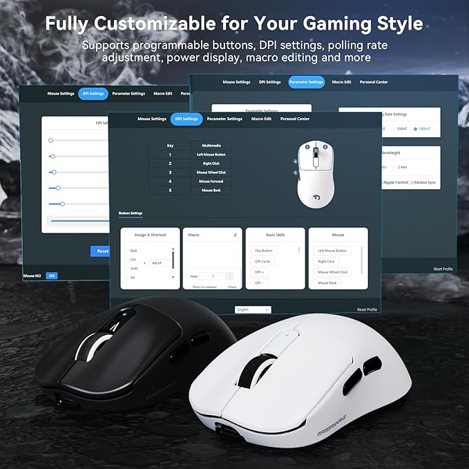 MAMBASNAKE M3 Wireless Gaming Mouse, 40K DPI, 39g Lightweight Gaming Mouse,PAW3395PRO Optical Sensor,Tri-Mode BT5.1/2.4G/USB-C PC Game Mice,Programmable Buttons,300mAh Battery for PC/Laptop/Mac(White)
