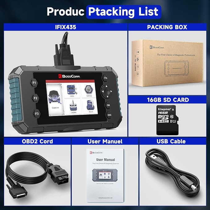 2026 BOSSCOMM IFIX435 All Systems OBD2 Scanner Diagnostic Tool,ABS SRS(Airbag) Transmission Engine Code Reader Diagnostic Scanner for Cars with Auto VIN, Easy to Use, Lifetime Free Update,EN/ES Ver