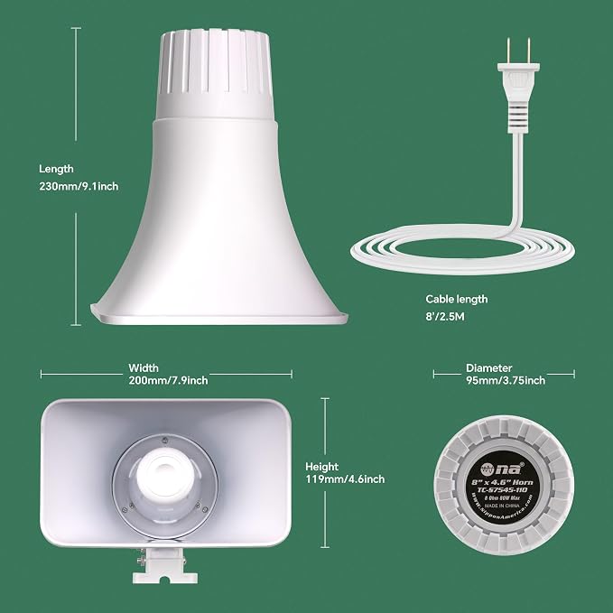 Nippon America 110V Outdoor Alarm Security Siren (TC-S7545-110), 80W Wired Horn, 120dB Long Range Sound, Wi-Fi Socket Included for Remote Activation, Weather Resistant, 8ft Cable