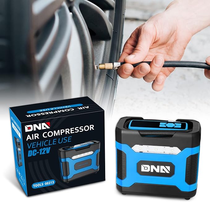 DNA MOTORING TOOLS-00213 Blue 12V DC Digital Tire Inflator Portable Air Compressor with Pressure Gauge for Cars, Bicycles, Motorcycles,Balls