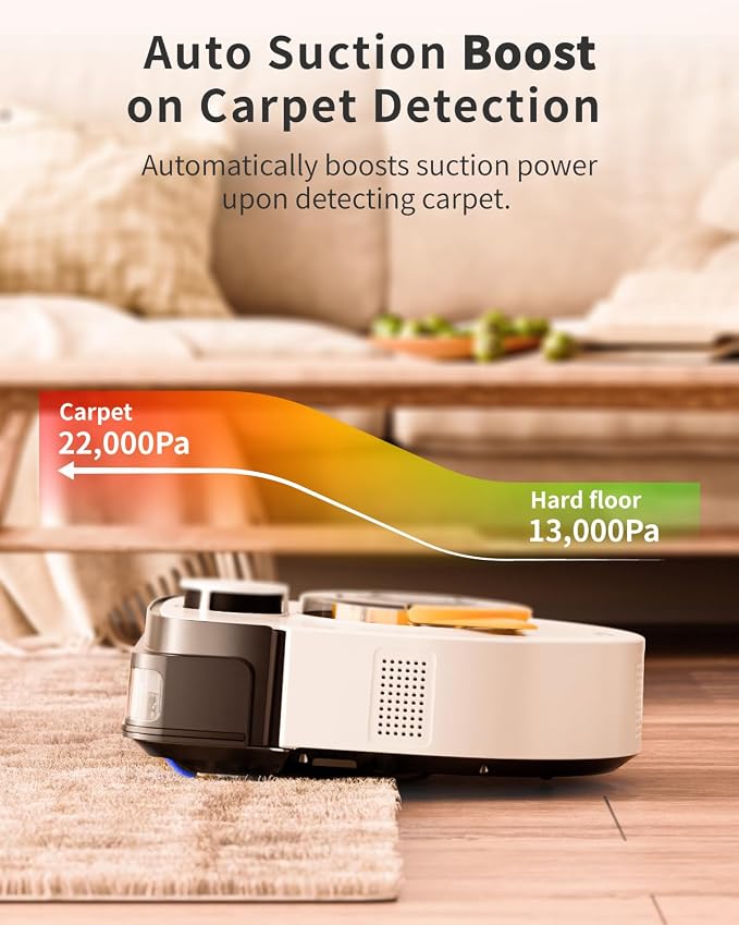 UBPET Robot Vacuum for Pet Hair, 22,000Pa Ultra-Strong Suction Automatic Robot Vacuum Cleaner, Tangle-Free Cleaning, Smart Mapping with LiDAR Navigation, App Controlled Vacuum Robot