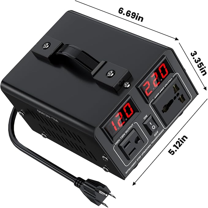 500W Voltage Converter Transformer(110V to 220V or 220V to 110V) Step Up/Down Converter 110/120 Volt - 220/240 Volt w/US Power Cord,Circuit Breaker Protection, LCD Screen Display, Manual Setting