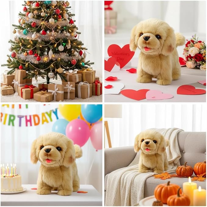 CU-MATE Electronic Walking Dog Toy, Interactive Plush Golden Retriever Puppy, Realistic Interactive Pet Toy Dog, Walking, Barking, Wagging Tail & Talking, Present Gifts for 3+ Year