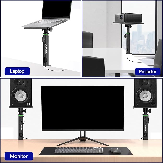 Vondynote Pair of Studio Monitor Stands Desk Clamp Speaker Stands 0-12°Tilt Height Adjustable with Cable Management