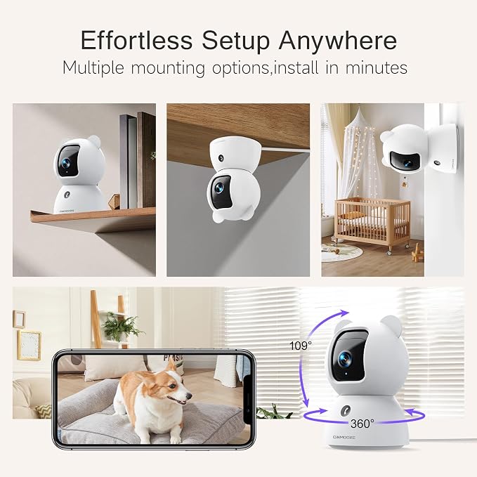 2.5K Indoor Camera 2pack, Free AI Person/Pet/Cry Detection, 4MP Pet/Dog/Cat/Baby Camera w/Phone App, Cameras for Home Security, Pan Tilt 2.4GHz WiFi, Night Vision, Full Duplex 2-Way Audio
