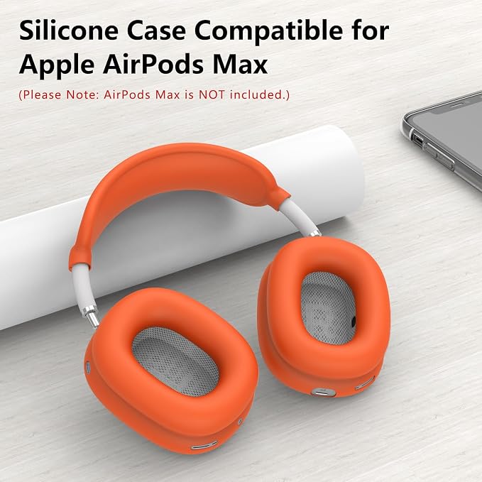 Silicone Case Cover for AirPods Max Headphones,Ear Pad Case Cover/Ear Cups Cover/Headband Cover for AirPods Max 2/1 (2026/2024/2020)(USB-C/Lightning),Silicone Accessories for Apple AirPod Max 2,Orange