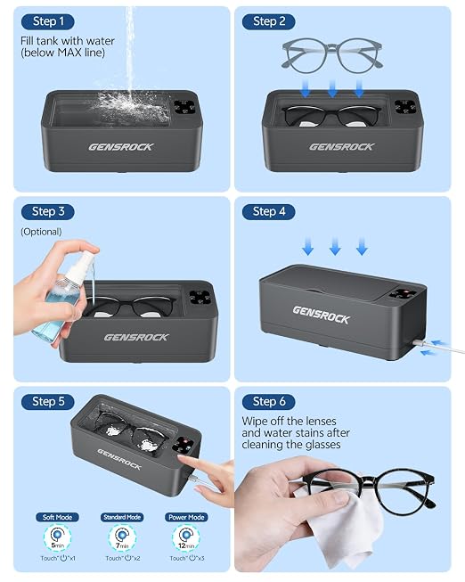 Ultrasonic Jewelry Cleaner, 48kHz Professional Silver Jewelry Cleaner & Diamond Ring Cleaner, 3 Modes, Scratch-Free 360ML Tank, Quiet Sonic Cleaner for Gold, Earrings, Glasses(Gray)