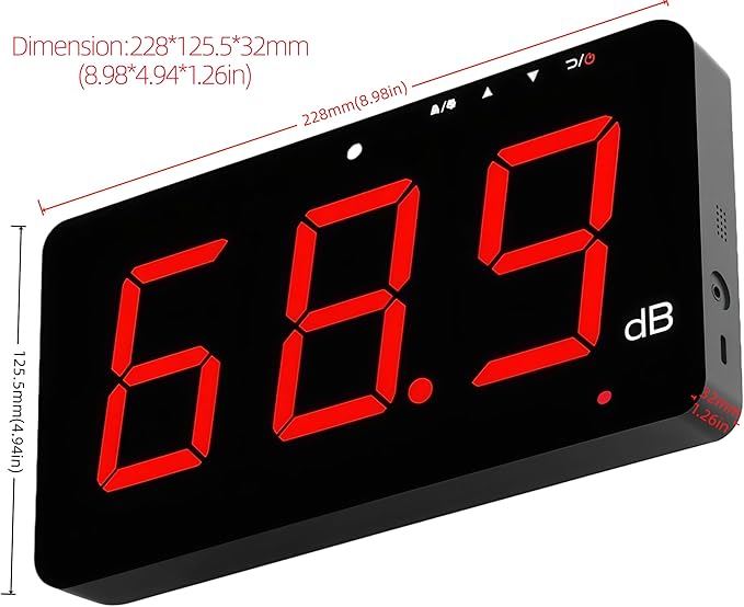 SW-525B Sound Level Meter Tester 30-130db,9.6in Screen LCD Display Wall Hanging Type Decibel Noise Measuring with Alarm (Sound Level Meter with Data Logger)