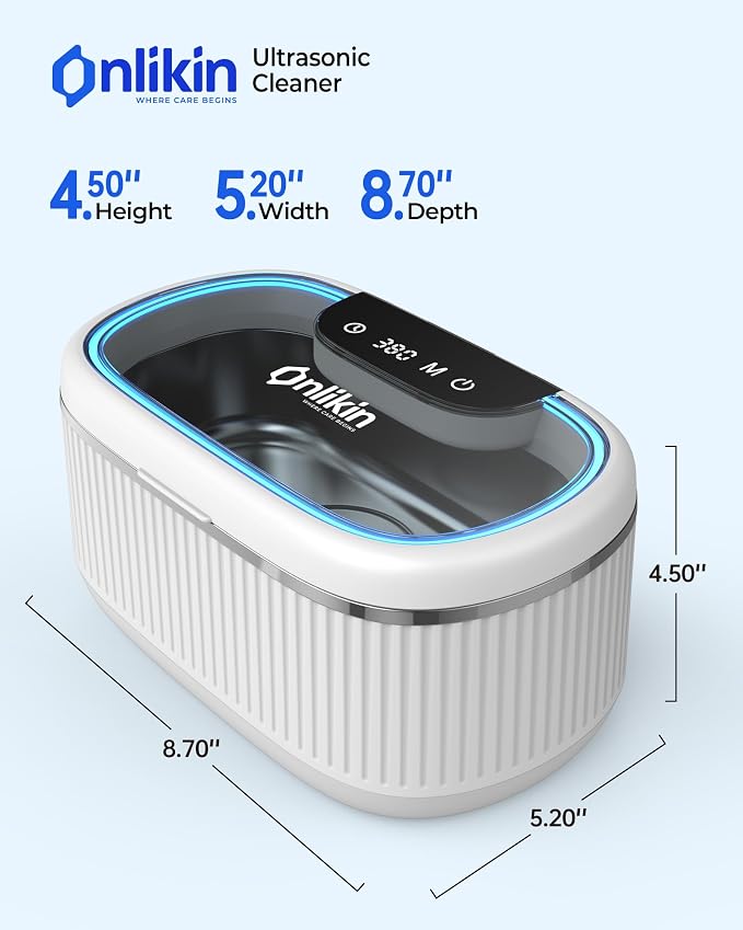 45KHz Ultrasonic Jewelry Cleaner, 5 Timer & 3 Power Modes, 35W Retainer Cleaner for Jewelry, Eyeglasses, Rings, Watch Strap, Dentures - Quiet <38dB, 20oz, 304 Stainless Steel (Ceramic White)