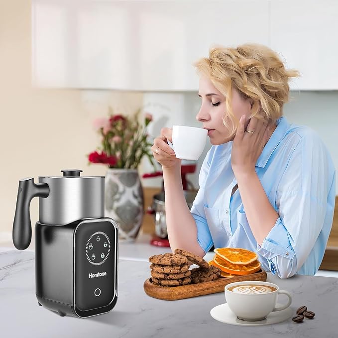 Homtone Upgraded 5-in-1 Electric Milk Frother,Large 21 oz Capacity Induction Milk Steamer,Removable Stainless Steel Automatic Milk Foamer for Latte, Hot Chocolate, Hot & Cold Foam