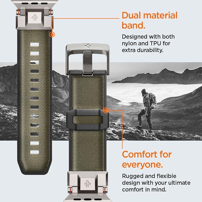Spigen DuraPro Armor Durable Metal Connector Strap Designed for Apple Watch Band Compatible with Ultra 2/1 49mm, Series 10 46mm, 9/8/7 45mm, SE2/SE/6/5/4 44mm, 3/2/1 42mm