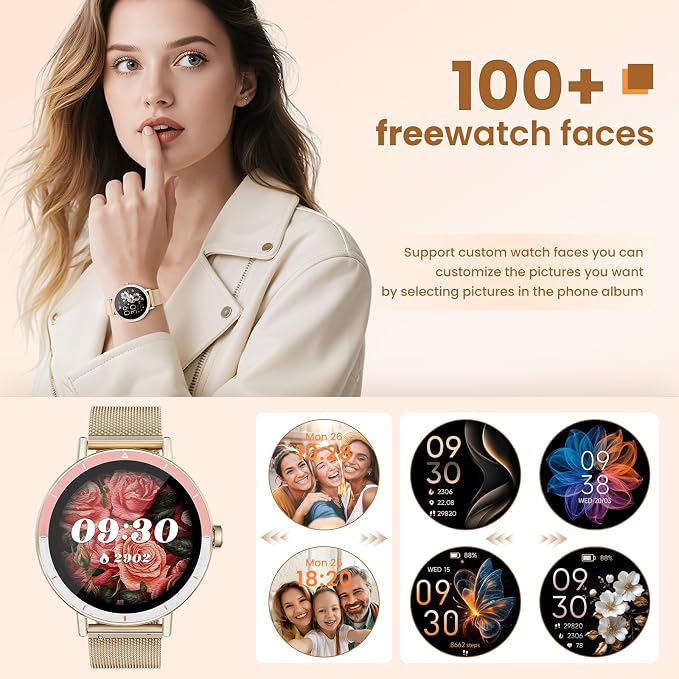 KEEPONFIT Smart Watches for Women Android/iPhone, IP68 Waterproof Fitness Tracker with Bluetooth Calls(Answer&Make), Activity Pedometer/Heart Rate/SpO2 Monitor/100+ Sports Model (Silver Blue)