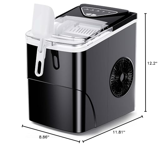Silonn Countertop Ice Maker, 9 Ice Cubes in 6 Mins, 26 Lbs in 24 Hrs, Compact Ice Machine with Ice Basket & Scoop, 2 Ice Sizes, Self-Cleaning Ice Maker for Home/Party/Office/Bar/Dorm, Black