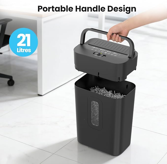 12-Sheet Cross Cut Paper Shredder, 5.55 Gallon Heavy Duty Shredder for Home Office, P-4 High Security Shredders for Paper/Credit Card/Mail/Staples/Clips, Portable Handle Design
