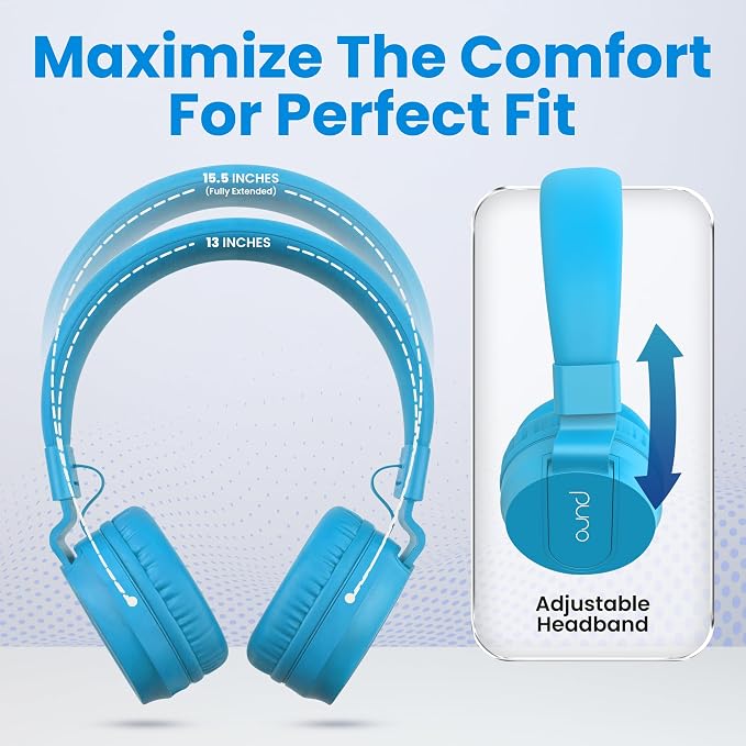 Puro Sound Labs Kids Wired Headphones – Volume-Limiting & Adjustable, Safer & Comfortable Headphones for Kids – Compatible with PCs, Smartphones & Tablets, Ideal for School & Travel – PuroBasic, Blue