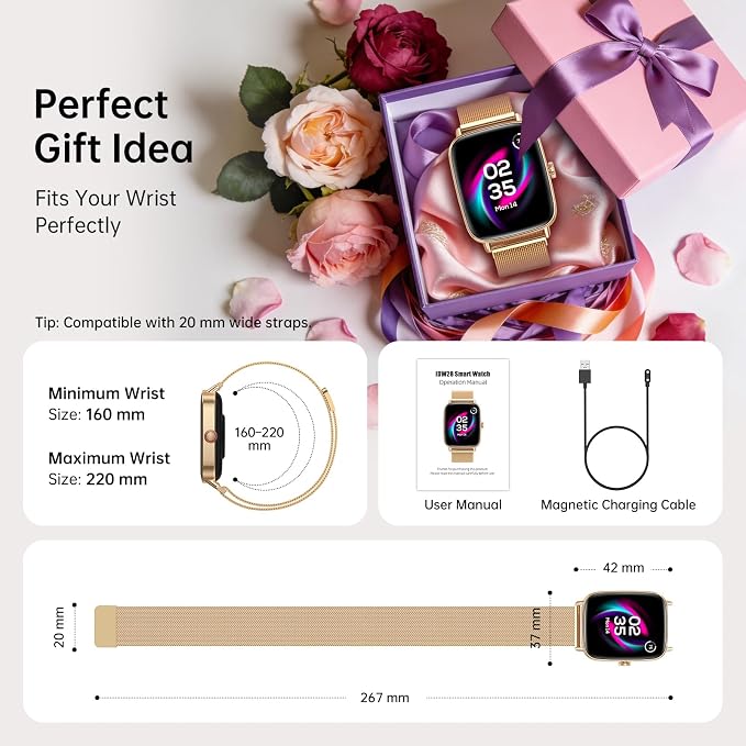 Gydom Smart Watch for Women and Men, 1.85" HD Activity Fitness Trackers for iPhone/Android/Samsung (Answer/Make Calls), Heart Rate/SpO2/Sleep/Period Monitor, 101+ Sports Modes, IP68 Waterproof, Golden
