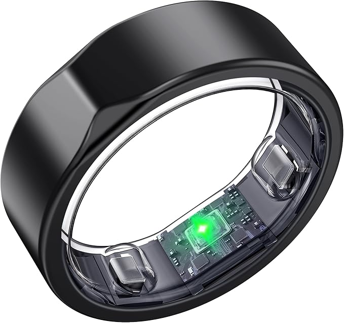 Smart Ring for Women Men - Titanium Health Fitness Tracker Ring with Heart Rate, Step Counting (Black, 10)