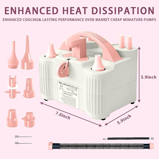 4-in-1 Electric Balloon Pump for All Balloons, Inflatables, and Sports Balls, Portable High Power Triple Inflating Ports for Latex Foil 260q Mylar Balloon