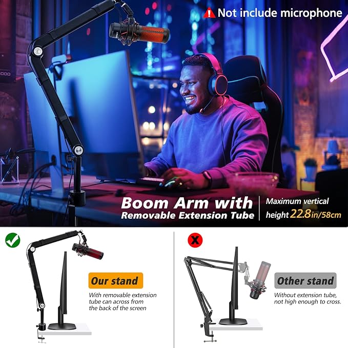 Blue Yeti Boom Arm with Extension Tube - Mic Boom Arm Compatible with HyperX QuadCast, Weighted Metal Height adjustment Mic Arm for QuadCast,Blue Yeti,Shure MV7,Rode and Most Gaming Mic By SUNMON
