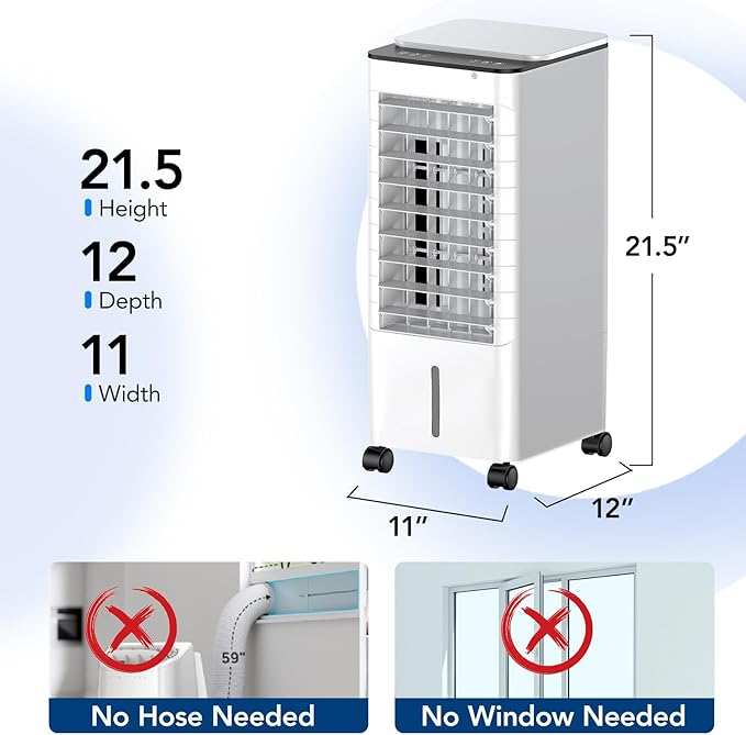 Windowless Portable Air Conditioners with Remote, Ventless Ac Unit Ductless Air Cooler,Hoseless Quiet Evaporative Oscillating Swamp Cooler,12H Timer & 4 Ice Box for Room Indoor Outdoor Office Bedroom