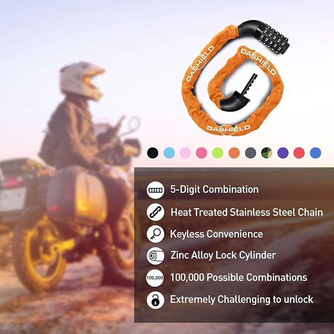 Bike Chain Lock Security 5 Digit Resettable Combination, 51.2 inches Heavy Duty Anti Theft Lock Chain for Bicycle, Motocycle, Scooter, Gate, Fence (Orange, 4.2ft)